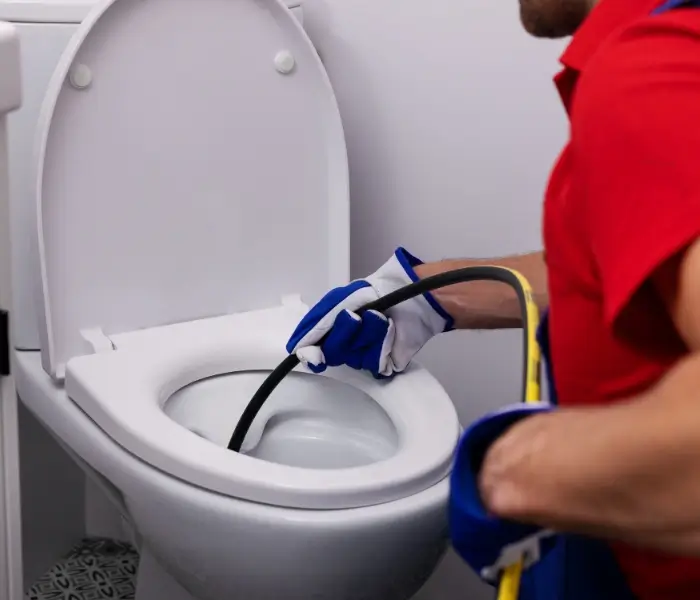 800x600 Plumber unclogging a toilet with equipment