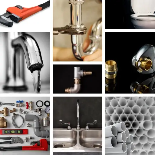 plumbing tools and fixtures collage